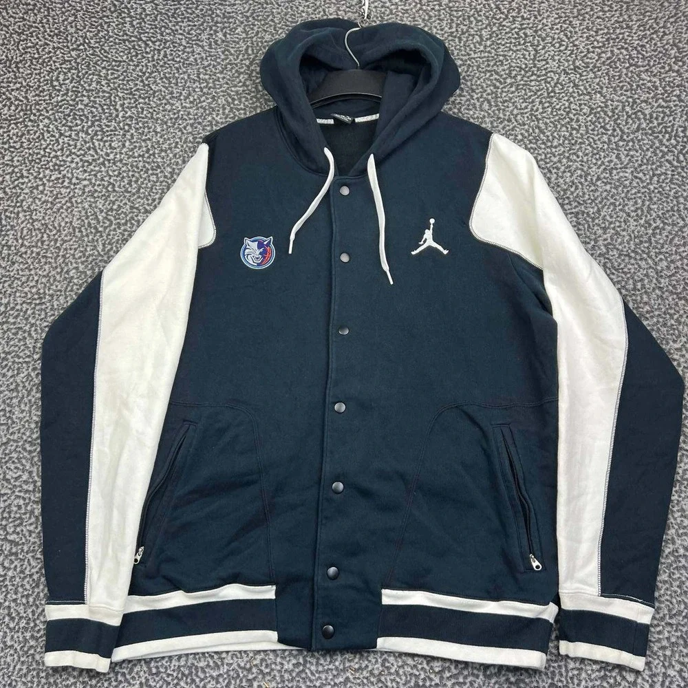 Air Jordan Charlotte Bobcats Hoodie Men XL Navy White Fleece Snap Button